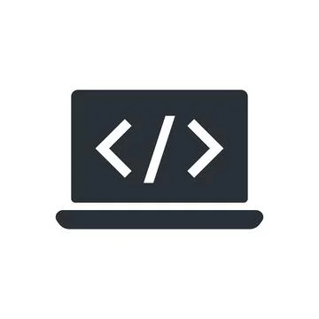 Flat vector image on white background, laptop icon with symbol from programmi イラスト素材