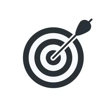 Flat vector image on white background, target with arrow jutting out of it, b Stock Illustration