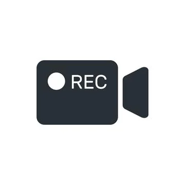 Flat vector image on white background, camcorder icon with recording inscript 库存插图