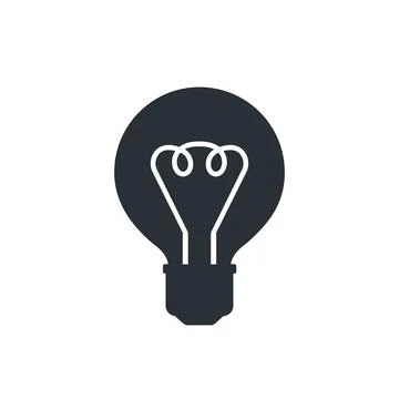 Flat vector image on a white background, black light bulb icon, creative idea Stock Illustration