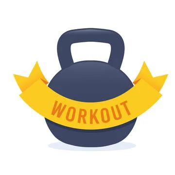 Flat vector image on white background, kettlebell icon and ribbon with the in Stock Illustration