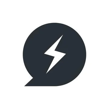 Flat vector image on white background, lightning icon inside a text bubble Stock Illustration