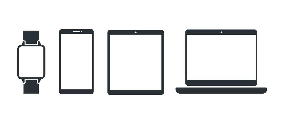 Flat vector image on a white background, smartphone and smartwatch icon set,  Stock Illustration