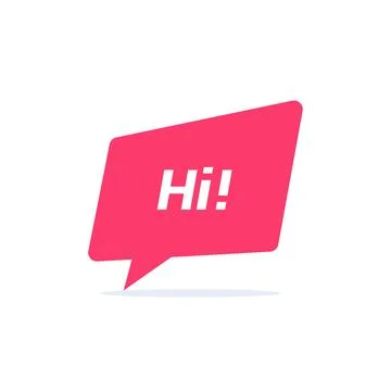 Flat vector image on white background, red bubble icon with the word hi Illustrazione stock