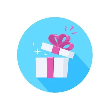 Flat vector image on a white background, white open box with a pink bow in a  Stock Illustration
