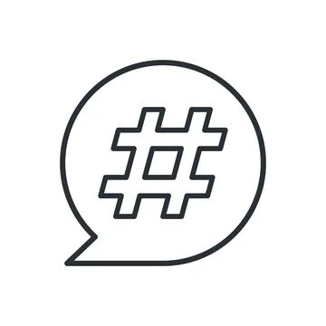 Flat vector image on a white background, hashtag icon in a text bubble, socia Stock Illustration