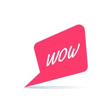Flat vector image on white background, red bubble icon with the word wow Stock Illustration