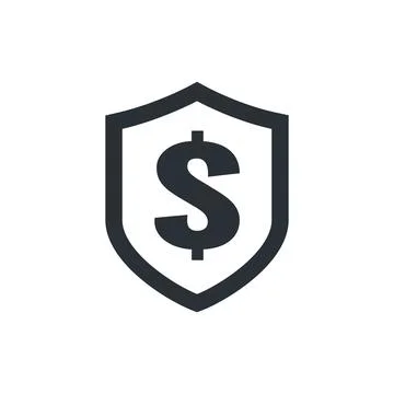 Flat vector image on white background, shield icon with a dollar sign, money  Stock Illustration
