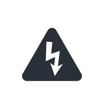 Flat vector image on white background, triangle icon with lightning in black, Stock Illustration