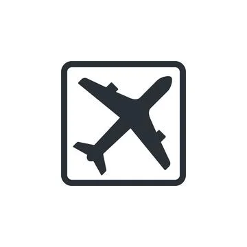 Flat vector image on white background, icon of a flying plane in a square fra 스톡 일러스트