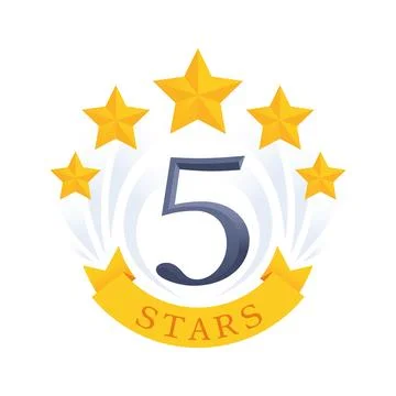 Flat vector image on a white background, five stars and a yellow ribbon with  Stock Illustration