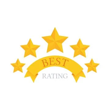 Flat vector image on a white background, five stars and a yellow ribbon with  Stock Illustration