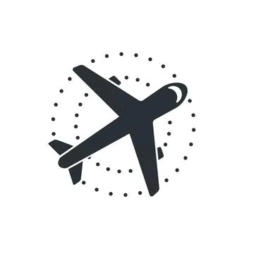 Flat vector image on white background, airplane icon and location signal Stockillustratie