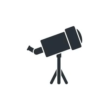 Flat vector image on a white background, black telescope icon, space and the  Stock Illustration