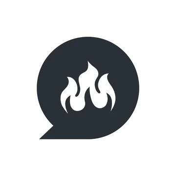 Flat vector image on white background, text bubble icon with flame Stock Illustration