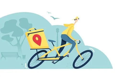 Flat vector image on white background, a young man in a yellow jacket works i Stock Illustration