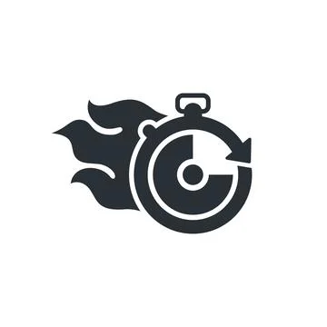 Flat vector image on white background, stopwatch icon with arrow and flame Stock Illustration