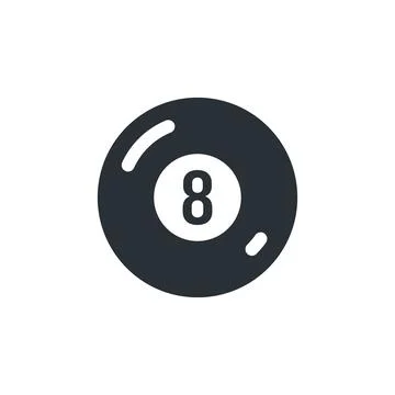 Flat vector image on white background, billiard ball icon in black with numbe Stock Illustration
