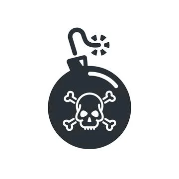 Flat vector image on white background, bomb icon with a burning fittel and a  Illustrazione stock