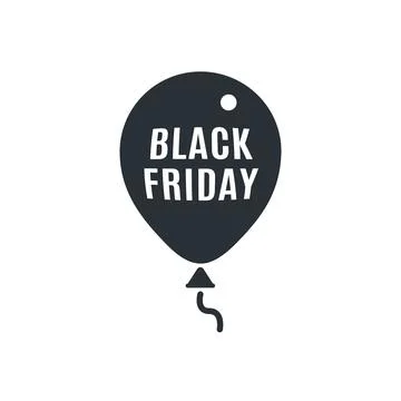 Flat vector image on white background, black balloon icon with black friday i Stock Illustration