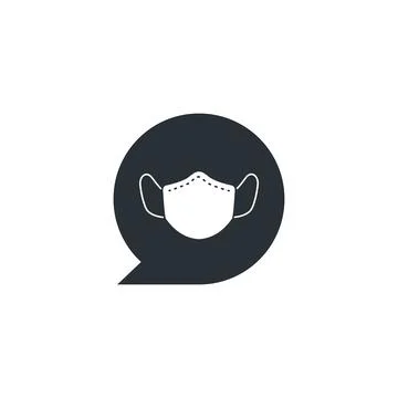 Flat vector image on white background, text bubble icon with medical mask ima Illustrazione stock