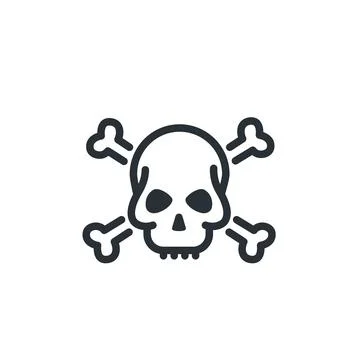 Flat vector image on a white background, linear icon of skull and bones, pira Stock Illustration