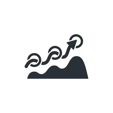 Flat vector image on white background, wavy chart icon with up arrow Stock Illustration