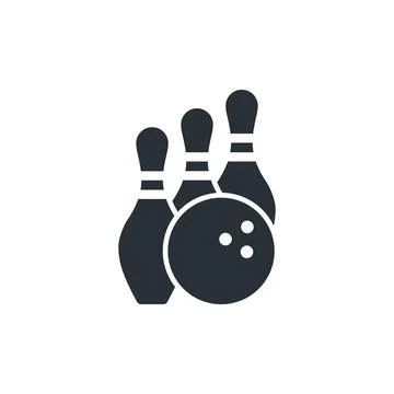Flat vector image on a white background, bowling icon, ball and three skittle Stock Illustration