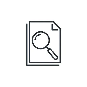 Flat vector image on a white background, linear icon of document and magnifie Stock Illustration