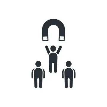 Flat vector image on white background, magnet icon for attracting people, cus Stock Illustration
