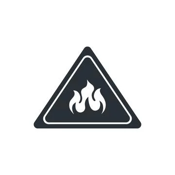 Flat vector image on white background, black triangular icon with fire symbol Stockillustratie