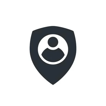 Flat vector image on white background, shield and man icon Stock Illustration