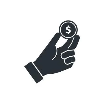 Flat vector image on white background, icon hand holds a coin with a dollar i Stock Illustration
