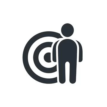 Flat vector image on white background, icon man near the target Stock Illustration