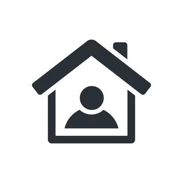 Flat vector image on white background, house icon with person inside, home is Stock Illustration