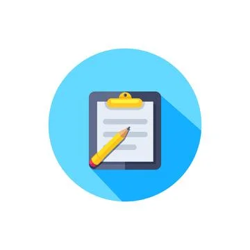 Flat vector image on white background, document icon in a blue circle with sh Stock Illustration