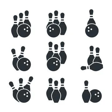 Flat vector image on a white background, bowling icon set, ball and three ski Stock Illustration
