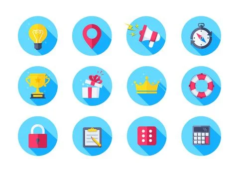 Flat vector image on white background, set of business icons in a circle with Illustrazione stock