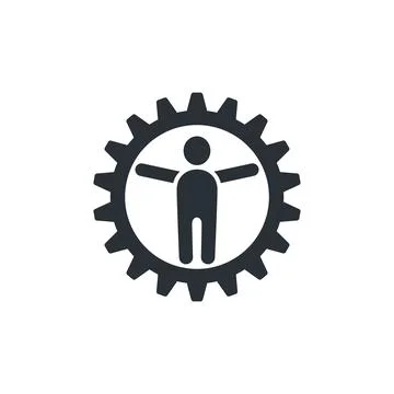 Flat vector image on white background, gear icon with person inside Stock Illustration