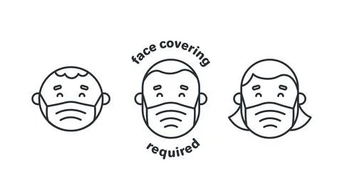 Flat vector image on white background, linear icons of people in a mask, prot Stock Illustration