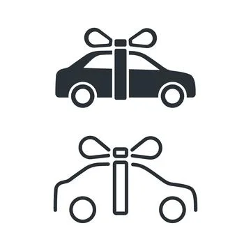Flat vector image on white background, car gift icon in linear style Stock Illustration