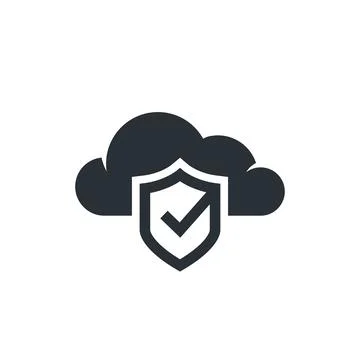 Flat vector image on white background, cloud icon with shield and check mark, Stockillustratie
