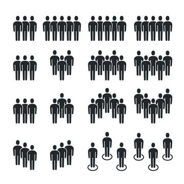 Flat vector image on white background, group of people icon set in black colo Stock Illustration