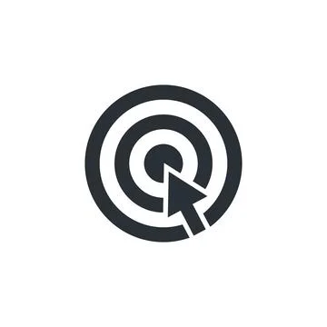 Flat vector image on white background, target icon with arrow, hit the target Stock Illustration