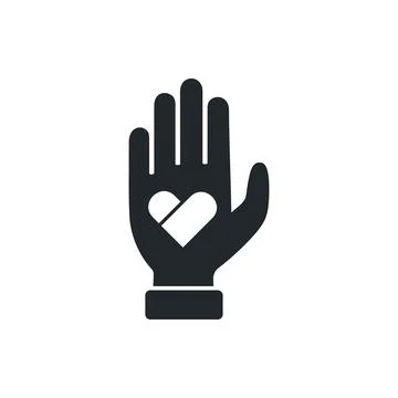 Flat vector image on white background, icon of a hand with a heart in the pal Stock Illustration
