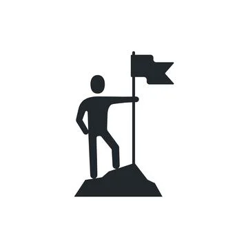 Flat vector image on white background, icon of a person with a flag on top of 스톡 일러스트