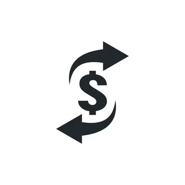 Flat vector image on white background, dollar icon with arrows, convert or ex Stock Illustration