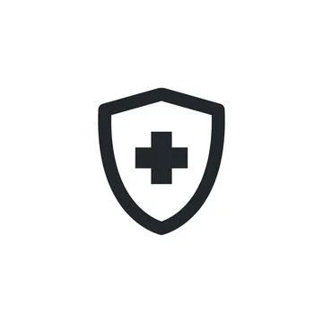 Flat vector image on white background, shield icon with cross, healthcare and Stock Illustration