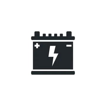 Flat vector image on white background, car battery icon, power supply for a v Stock Illustration