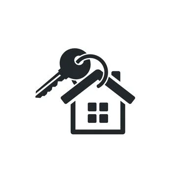 Flat vector image on a white background, house icon with a key, home protecti Stock Illustration